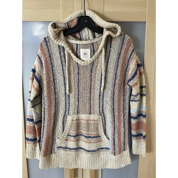 Rip Curl Sweater Unisex Sz XS Striped Knit Hooded Pockets Pullover Surfwear - Picture 1 of 5